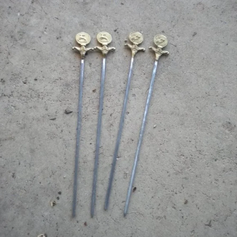VINTAGE LOT OF 4 GREEK BRASS STAINLESS INOXIDABLE SKEWERS SHISH KABOB